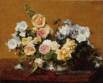 バラとその他の花の花束 アンリ・ファンタン・ラトゥール Oil Paintings
